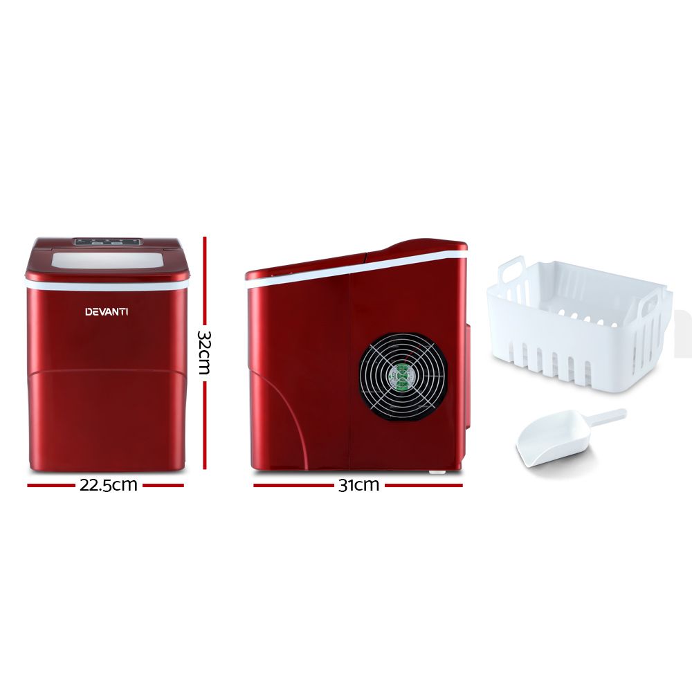 Devanti Portable 12kg Countertop Ice Maker Red