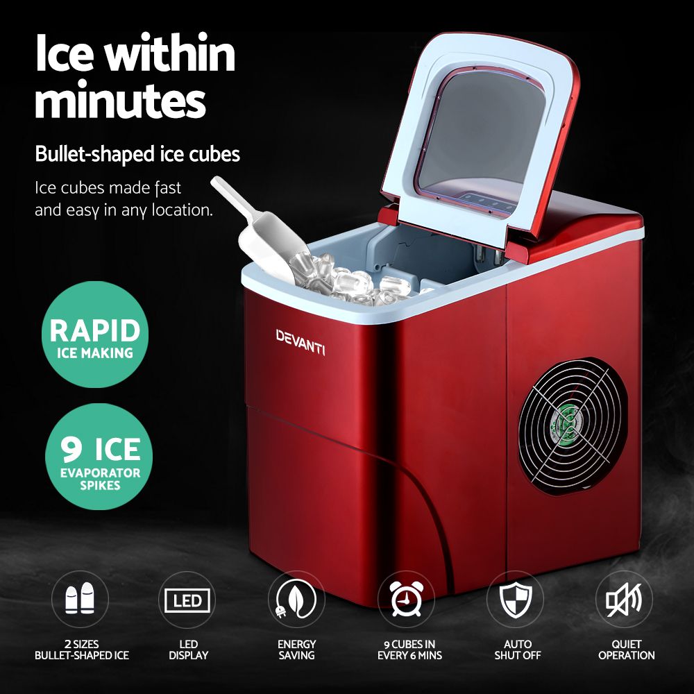 Devanti Portable 12kg Countertop Ice Maker Red