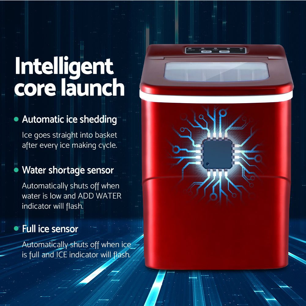 Devanti Portable 12kg Countertop Ice Maker Red