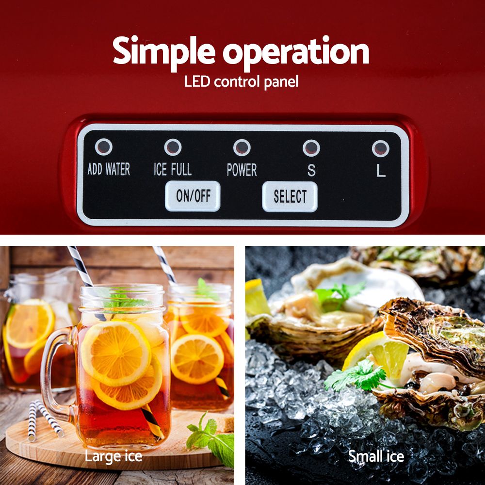 Devanti Portable 12kg Countertop Ice Maker Red