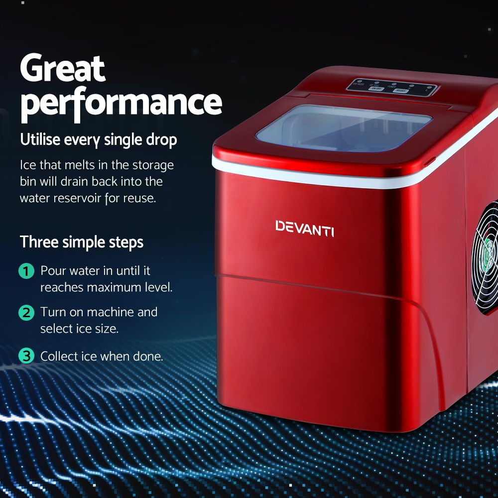 Devanti Portable 12kg Countertop Ice Maker Red