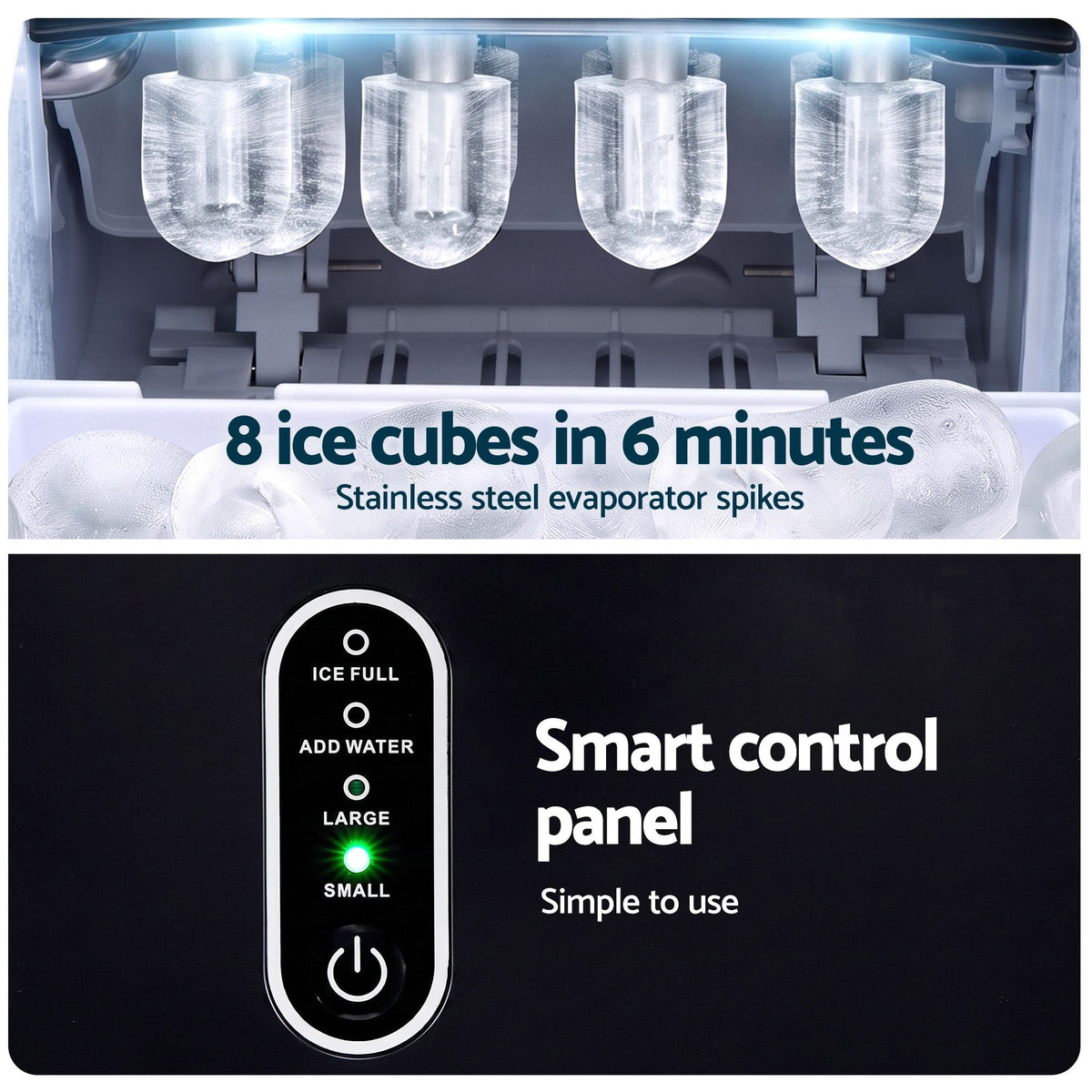 Devanti Ice Maker Portable Ice Machine Countertop Bullet Cube 12KG Black