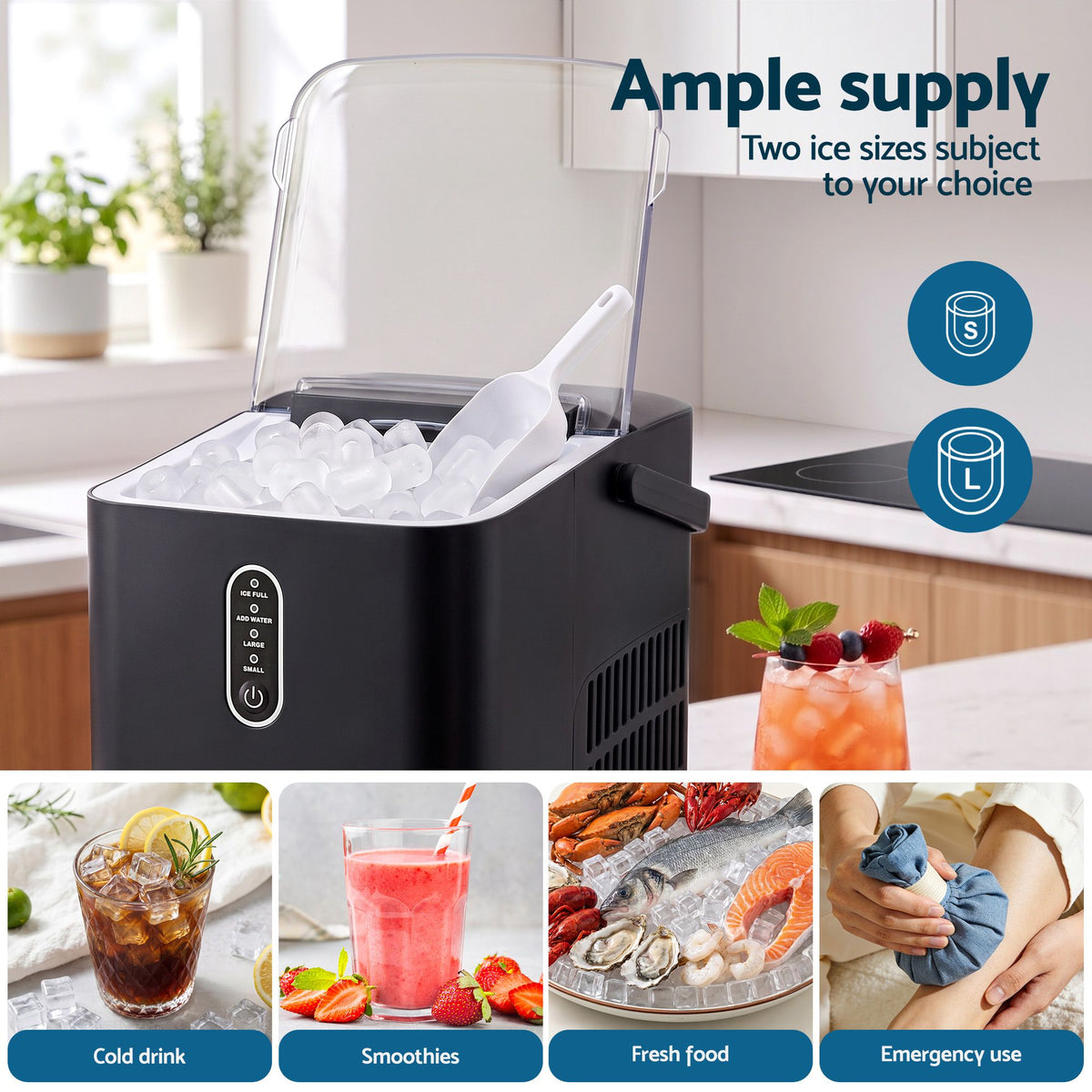 Devanti Portable Ice Maker Countertop Bullet Ice Machine 12KG Black
