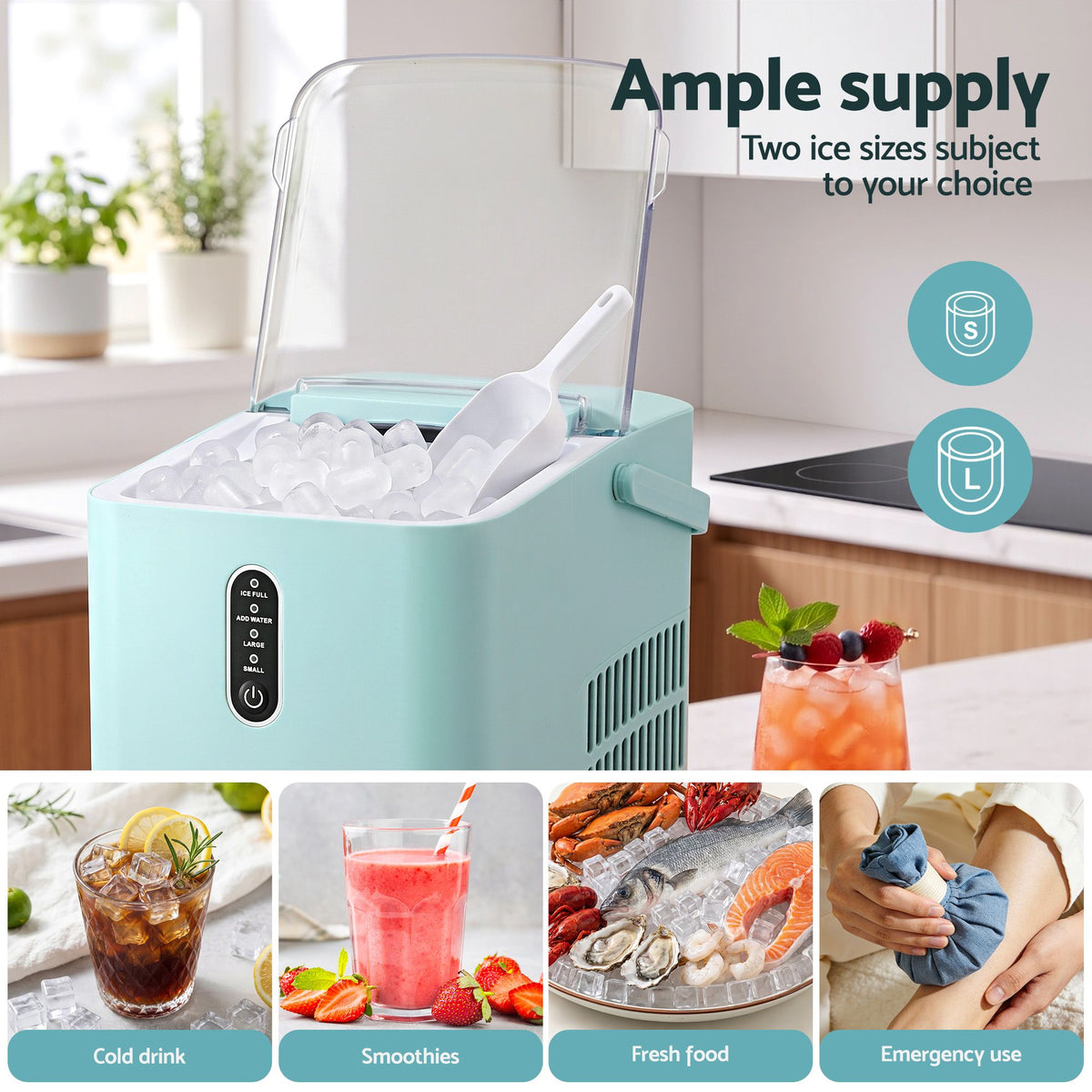 Devanti 12KG Bullet Ice Maker Machine Portable Green