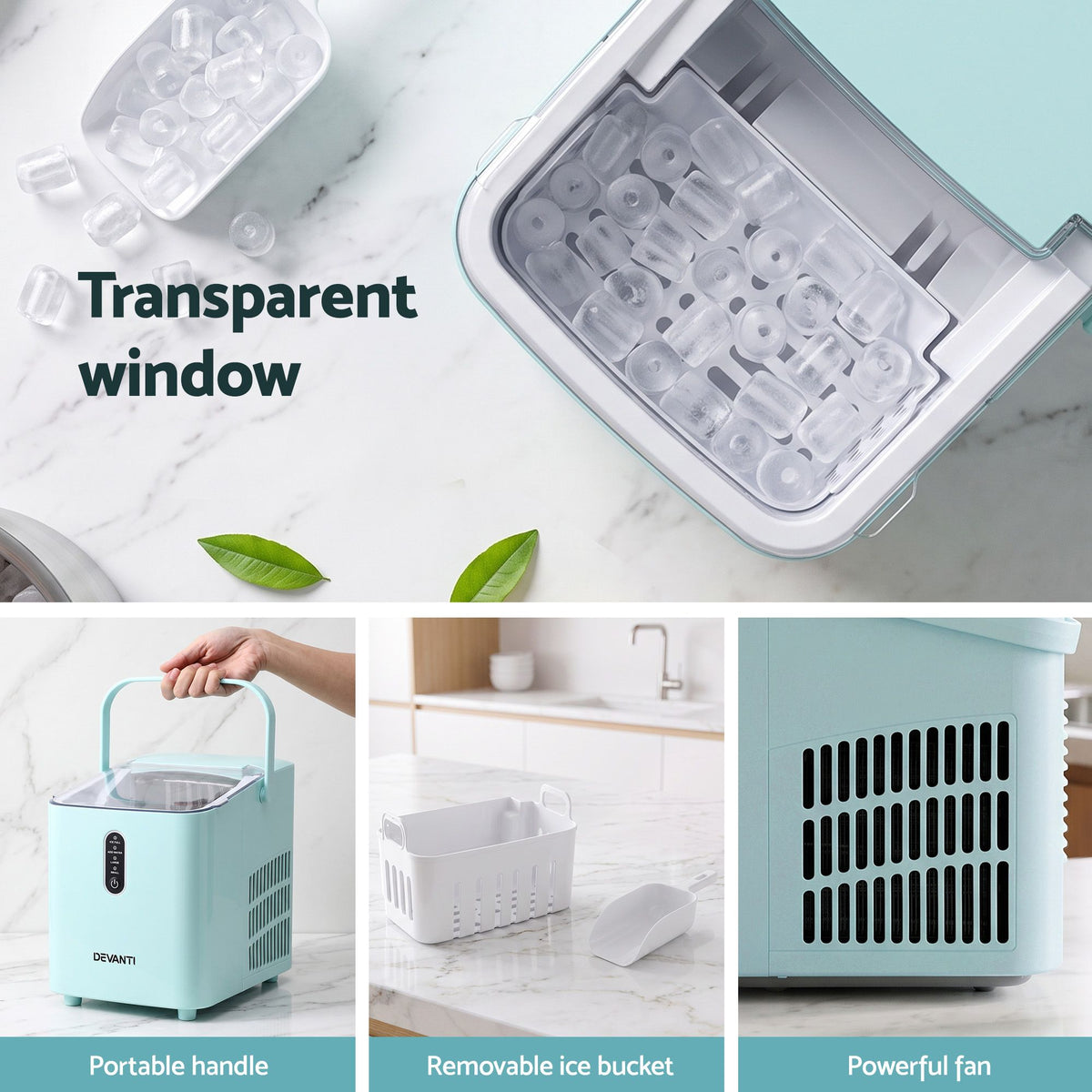 Devanti 12KG Bullet Ice Maker Machine Portable Green