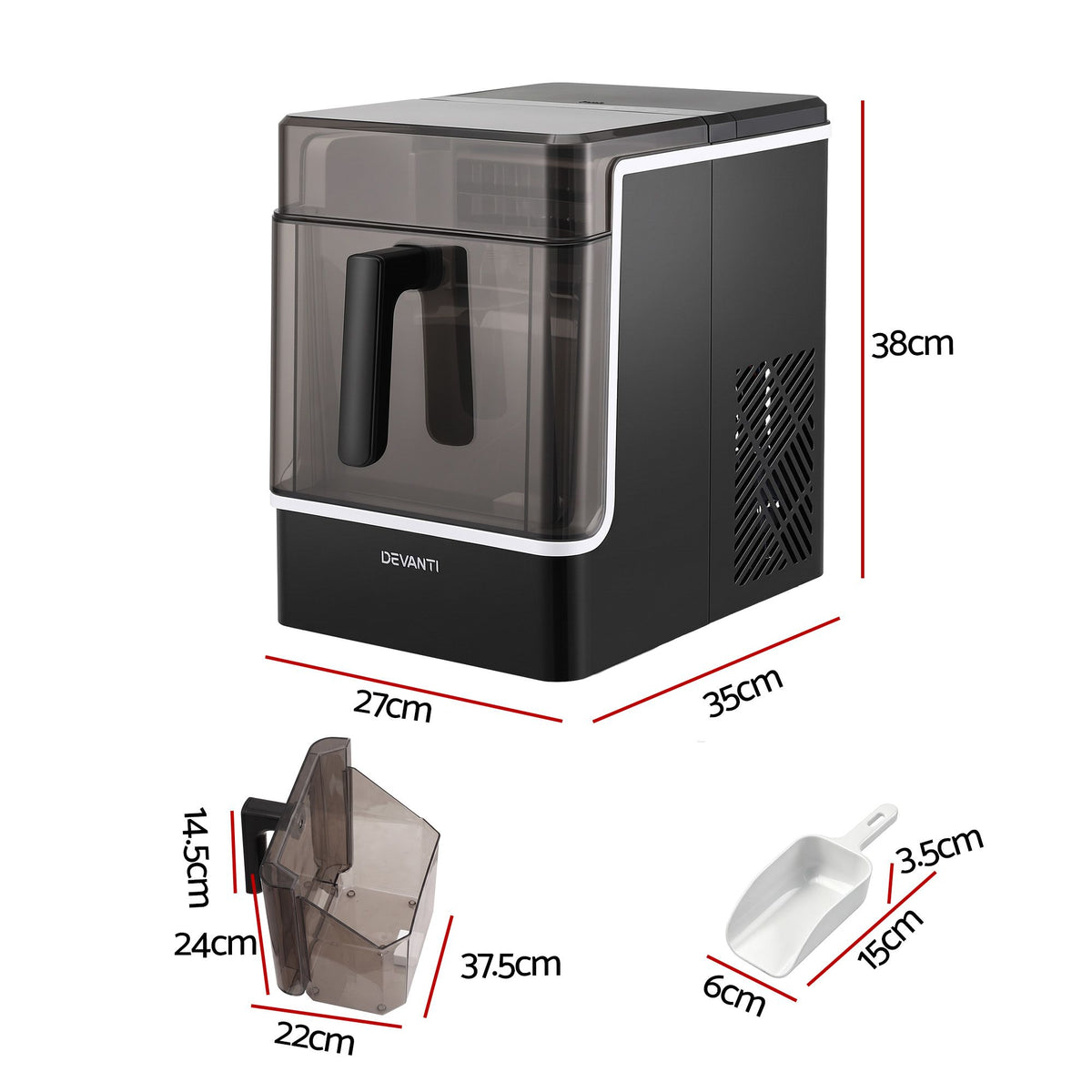 Devanti Portable Ice Maker 23kg Square Cube Black