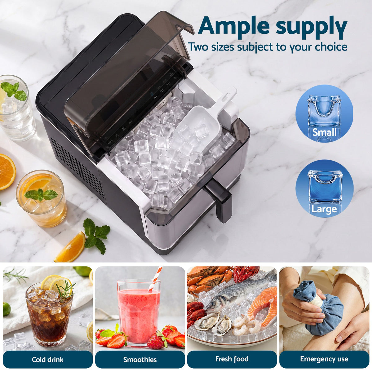 Devanti Portable Ice Maker 23kg Square Cube Black