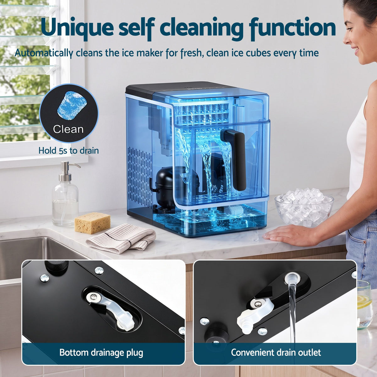 Devanti Portable Ice Maker 23kg Square Cube Black