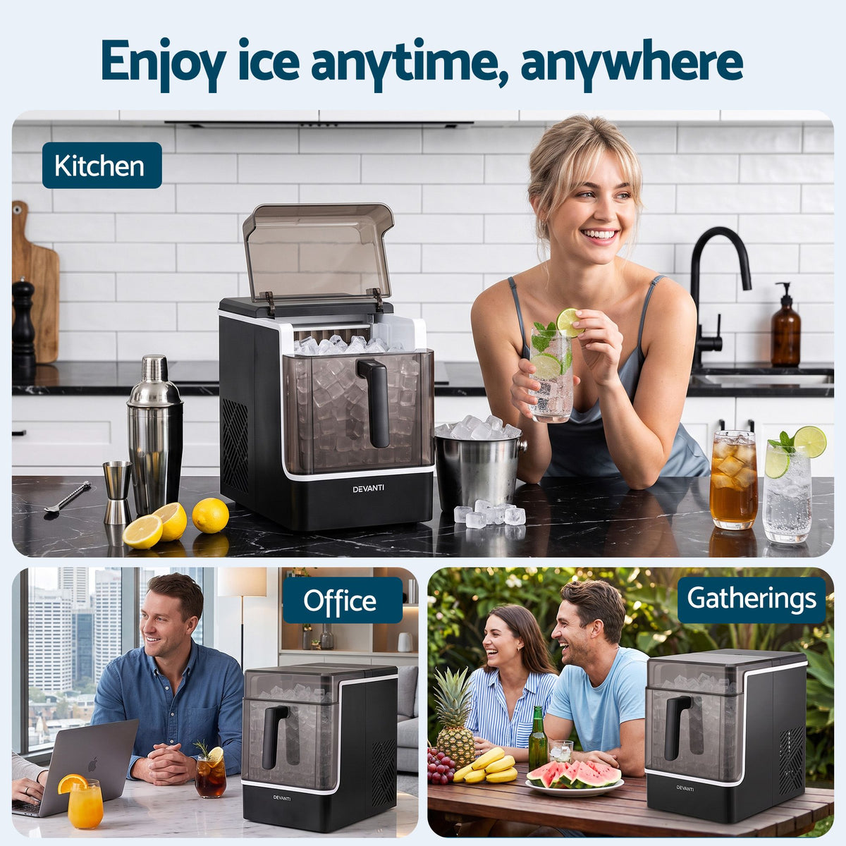 Devanti Portable Ice Maker 23kg Square Cube Black