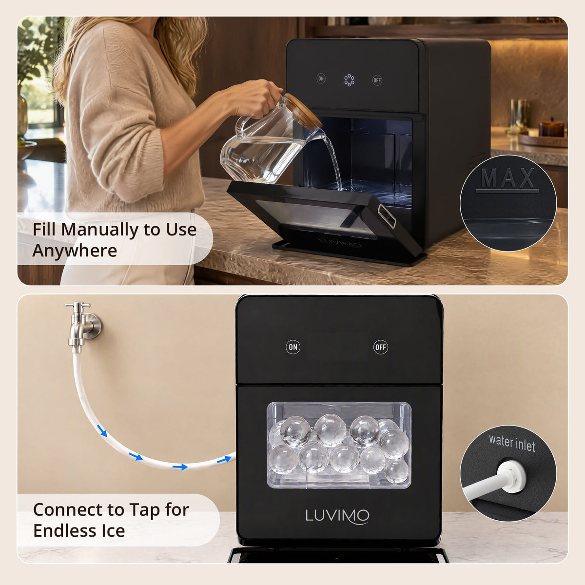 LUVIMO Sphere Ice Maker Machine 50mm Ice Ball 140pcs/day for Home Whiskey Wine