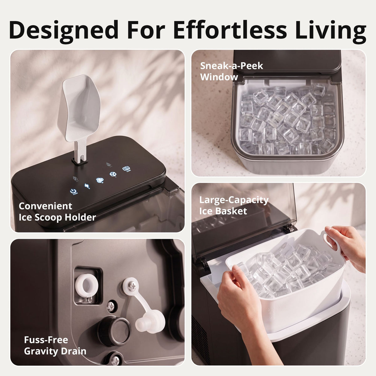 LUVIMO 15kg Ice Maker Machine Double Open Cover Deep Clean - Black