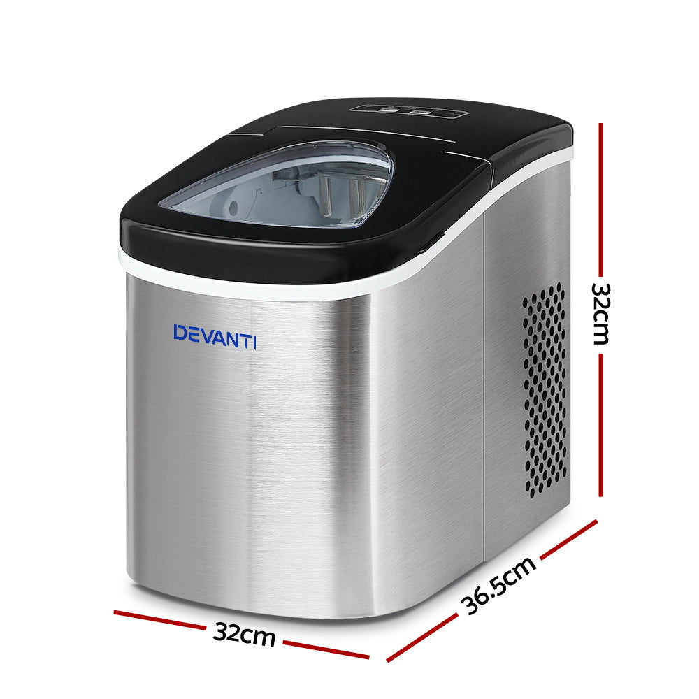 Devanti 2.4L Portable Ice Cube Maker Stainless Steel Silver
