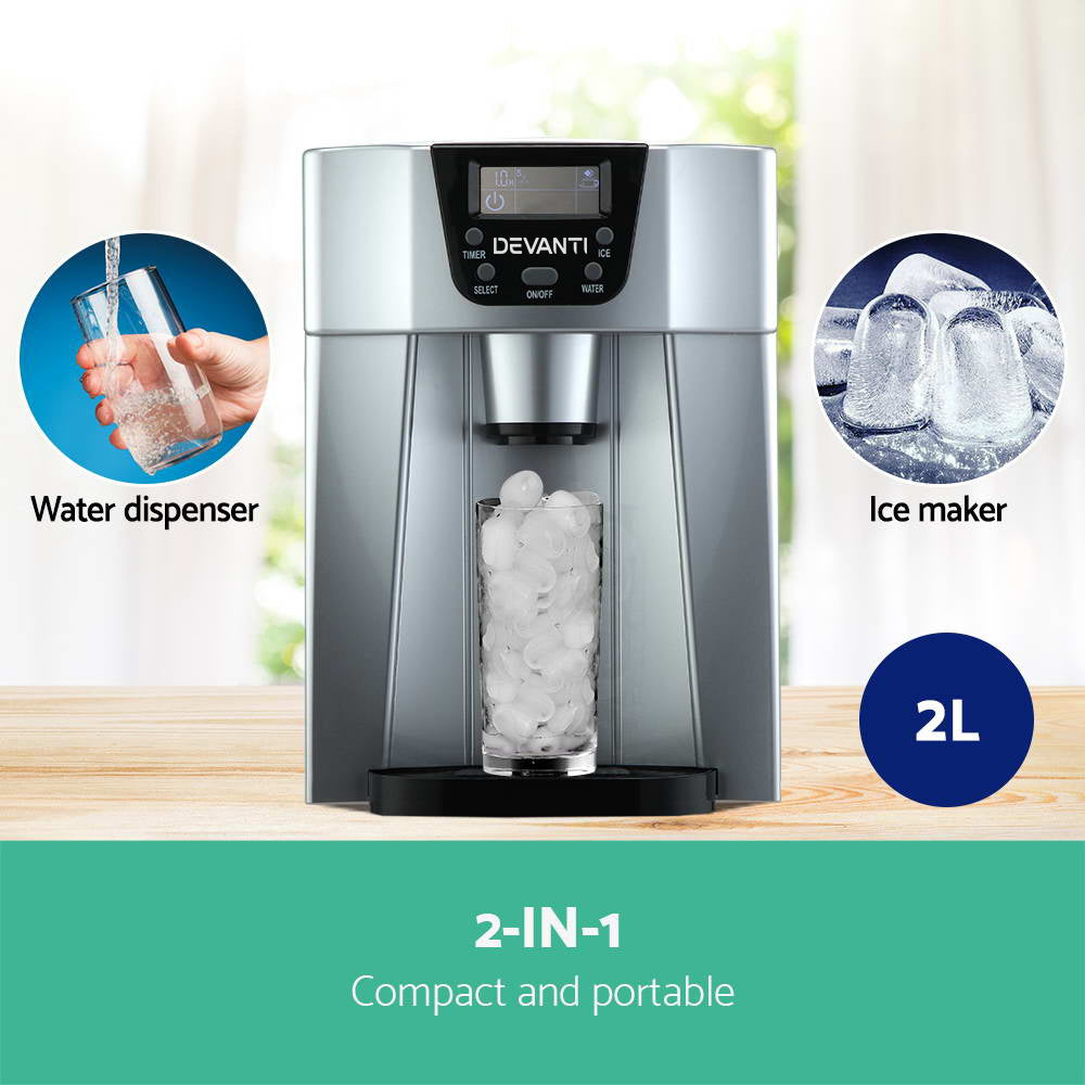 Devanti 2L Portable Ice Maker & Water Dispenser Silver