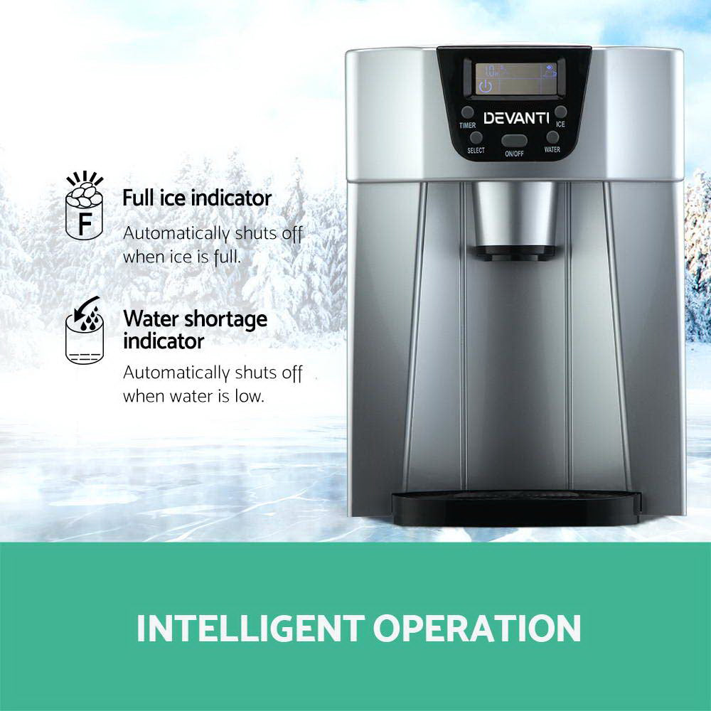 Devanti 2L Portable Ice Maker & Water Dispenser Silver