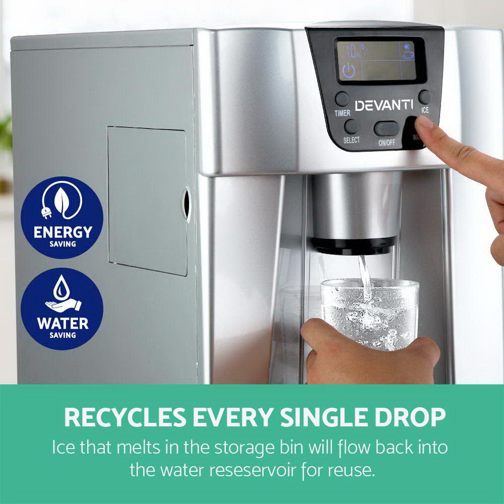 Devanti 2L Portable Ice Maker & Water Dispenser Silver