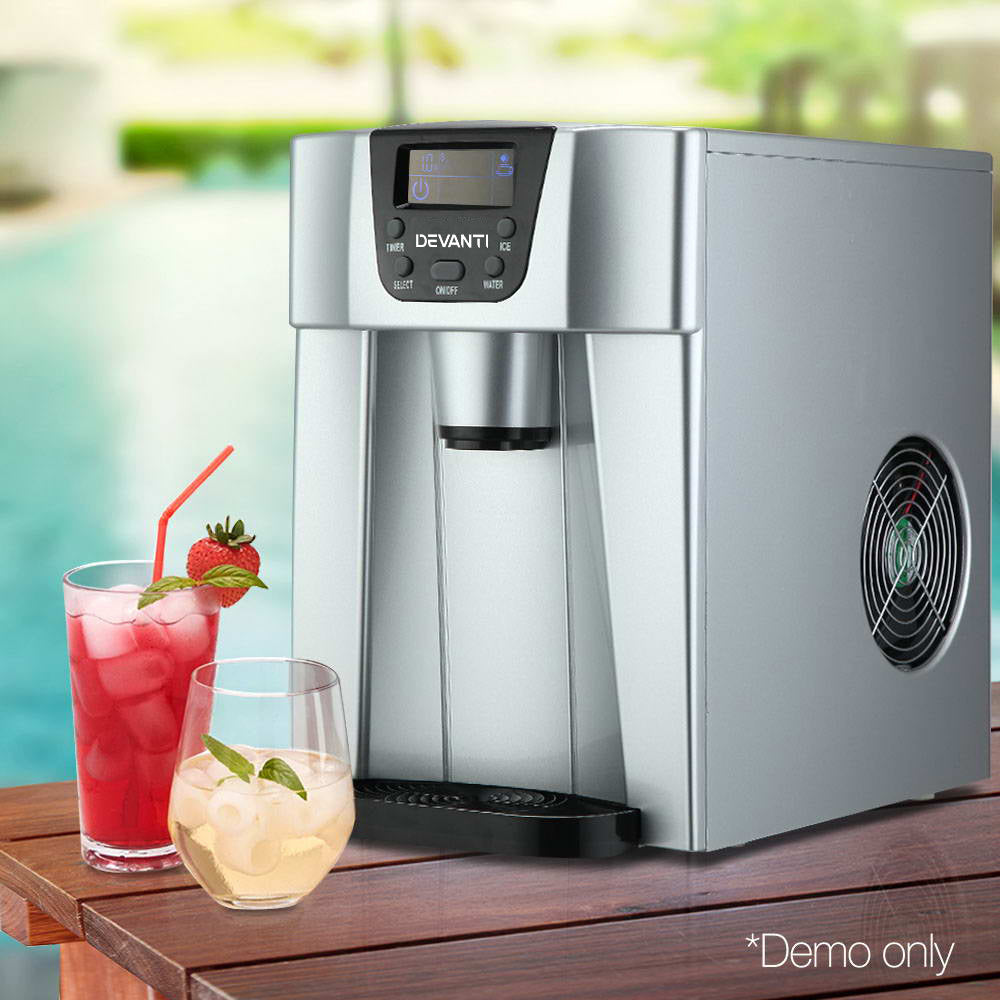 Devanti 2L Portable Ice Maker & Water Dispenser Silver
