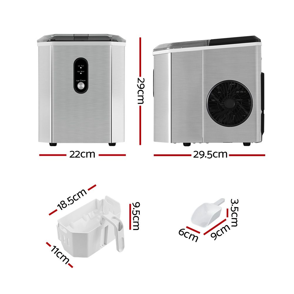 Devanti 12kg Countertop Ice Maker Machine Silver