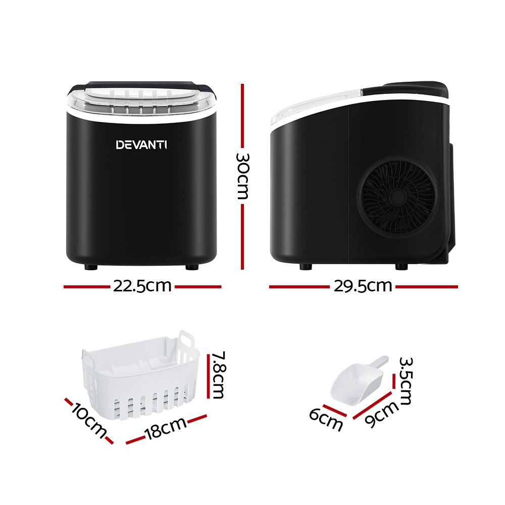 Devanti Ice Maker Machine 12kg Self Cleaning Black