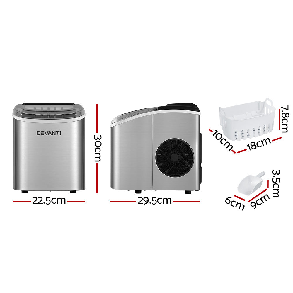 Devanti 12kg Ice Maker Machine Self-Cleaning Silver
