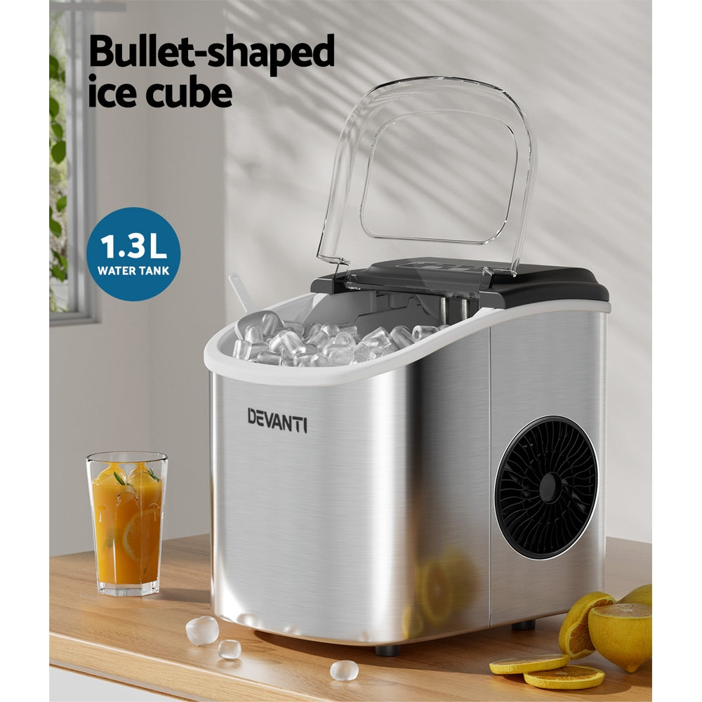 Devanti Ice Maker Machine 12kg Self Cleaning Silver