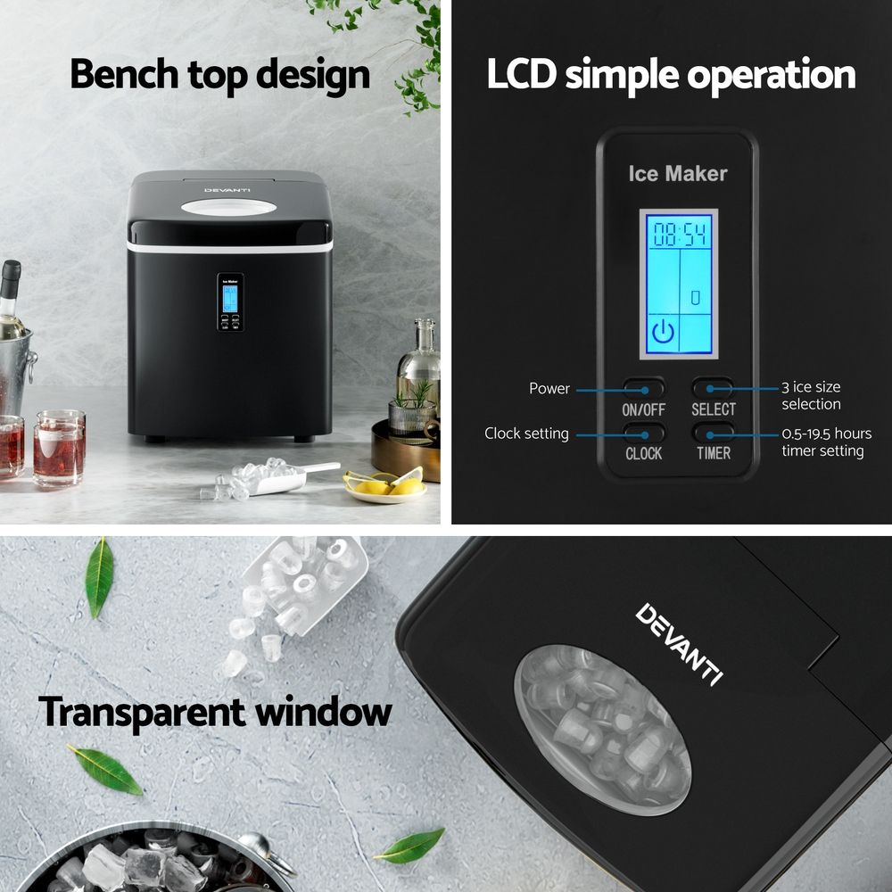 Devanti Portable Ice Maker Machine 15kg Black