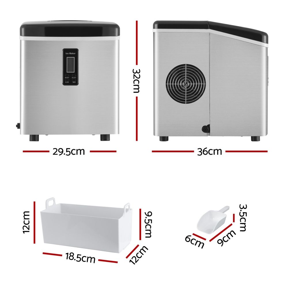 Devanti Countertop Ice Maker Machine 15kg Silver