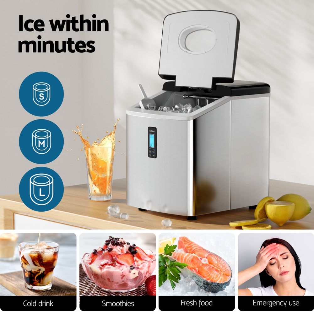 Devanti Countertop Ice Maker Machine 15kg Silver