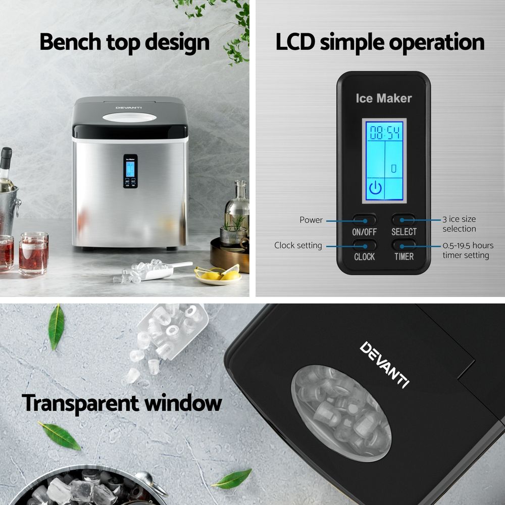 Devanti Countertop Ice Maker Machine 15kg Silver