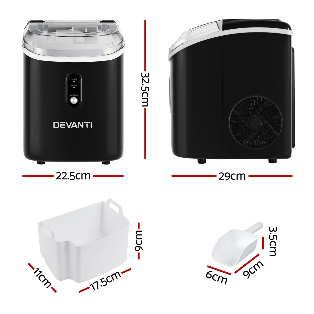 Devanti Nugget Ice Maker Machine 15kg Per Day Countertop