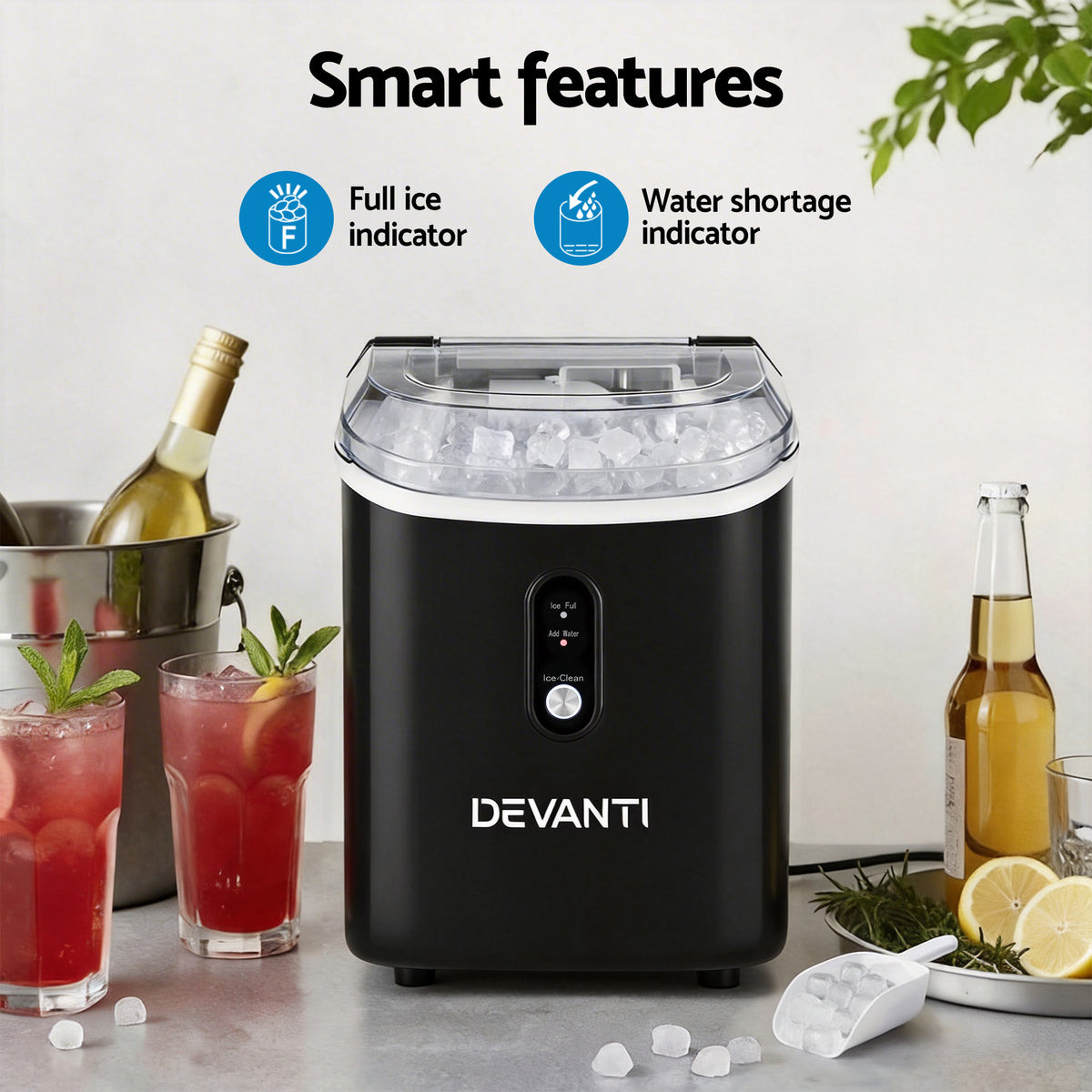 Devanti Nugget Ice Maker Machine 15kg Per Day Countertop