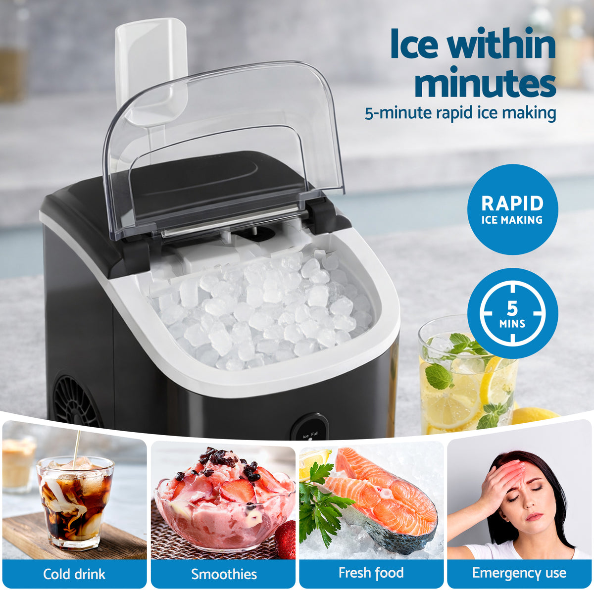 Devanti Nugget Ice Maker Machine 15kg Per Day Countertop