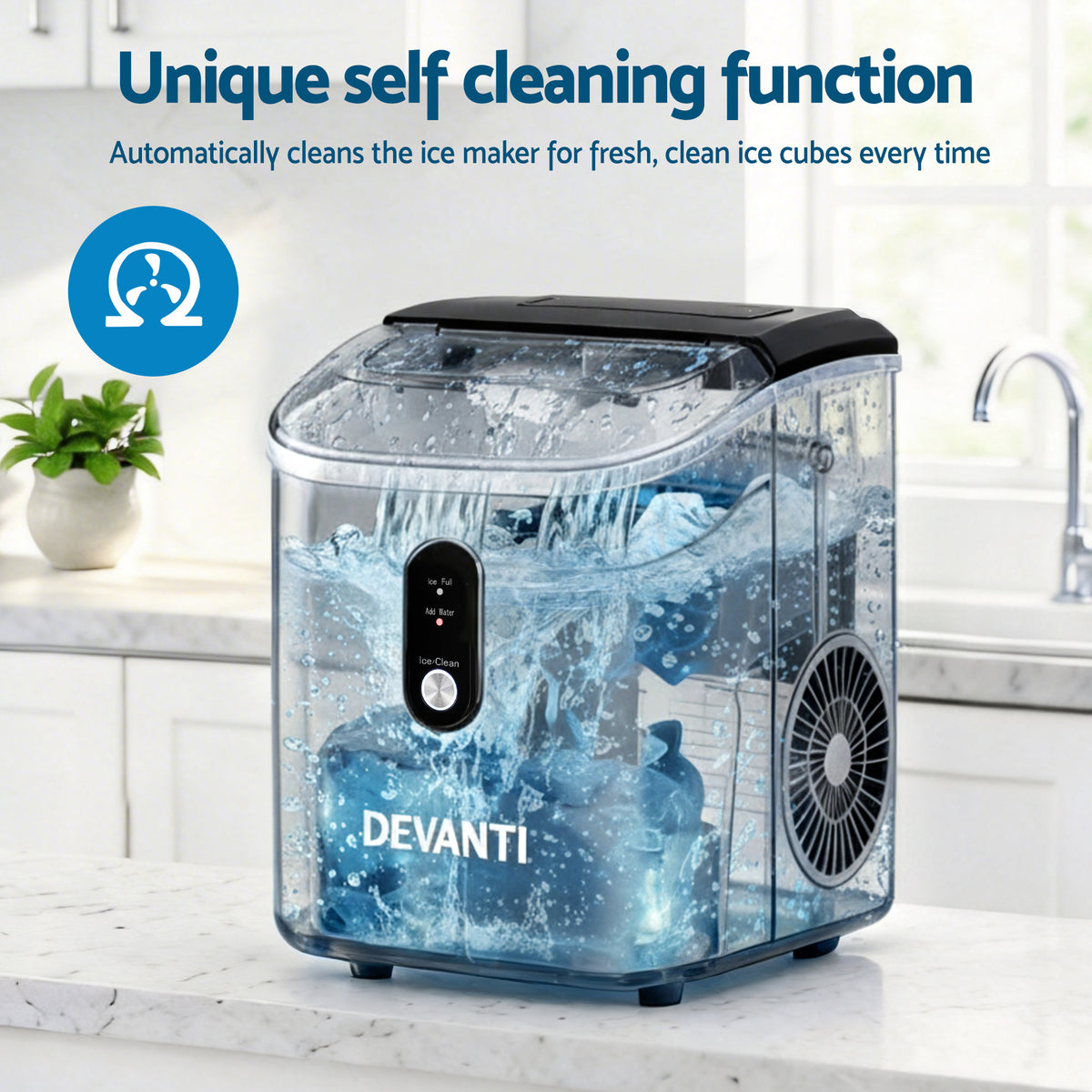 Devanti Nugget Ice Maker Machine 15kg Per Day Countertop
