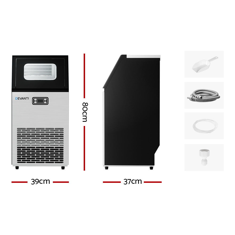 Devanti 45kg Commercial Ice Maker Stainless Steel Black/Silver