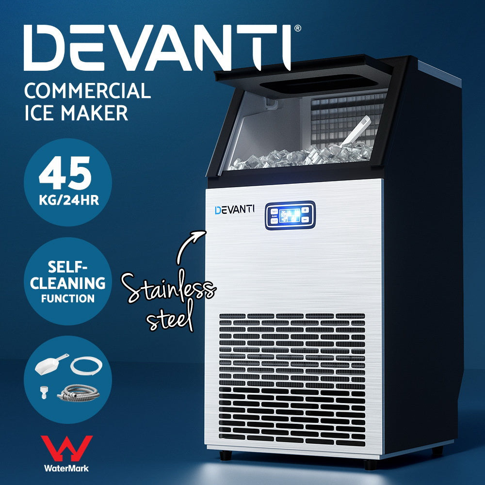 Devanti 45kg Commercial Ice Maker Stainless Steel Black/Silver