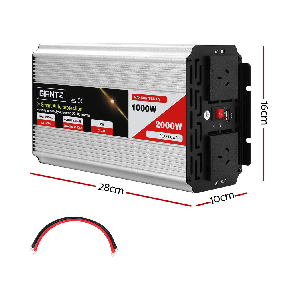 Giantz 1000W/2000W Pure Sine Wave Inverter 12V-240V Camping Caravan Boat