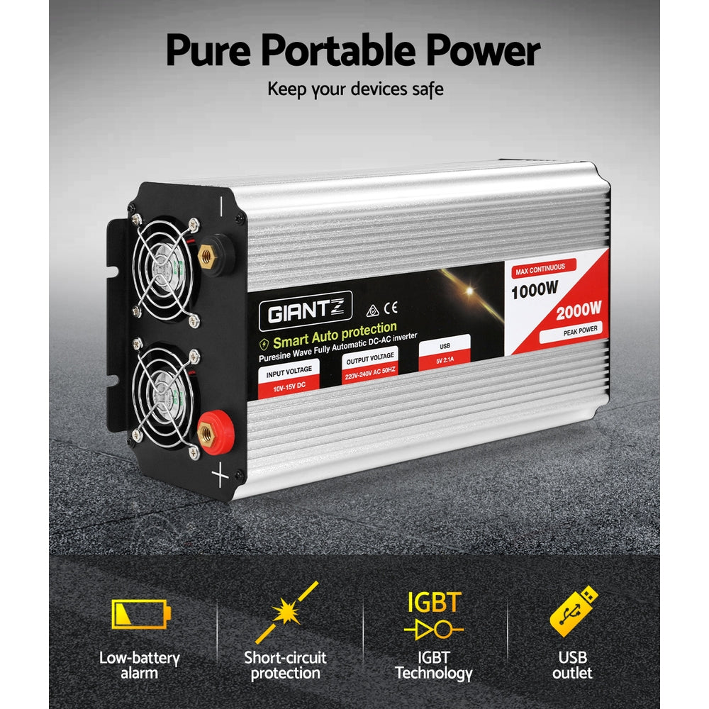 Giantz 1000W/2000W Pure Sine Wave Inverter 12V-240V Camping Caravan Boat
