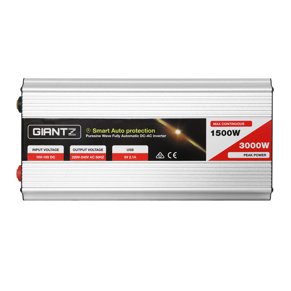 Giantz 1500W Pure Sine Wave Power Inverter Dual 240V Sockets USB