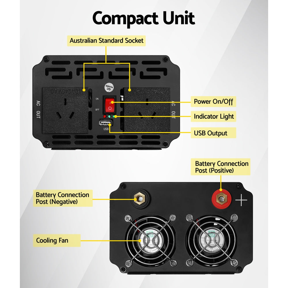 Giantz 1500W Pure Sine Wave Power Inverter Dual 240V Sockets USB