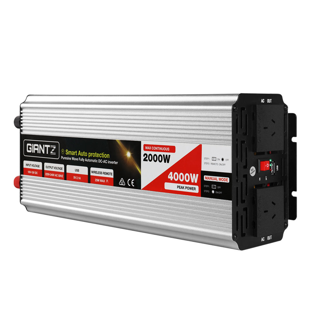 Giantz Pure Sine Wave Inverter 2000W/4000W 12V-240V Camping Caravan Boat