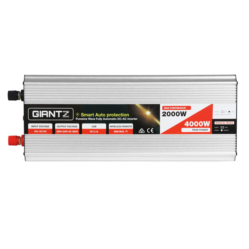 Giantz Pure Sine Wave Inverter 2000W/4000W 12V-240V Camping Caravan Boat