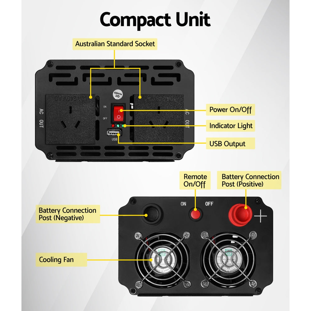 Giantz Pure Sine Wave Inverter 2000W/4000W 12V-240V Camping Caravan Boat