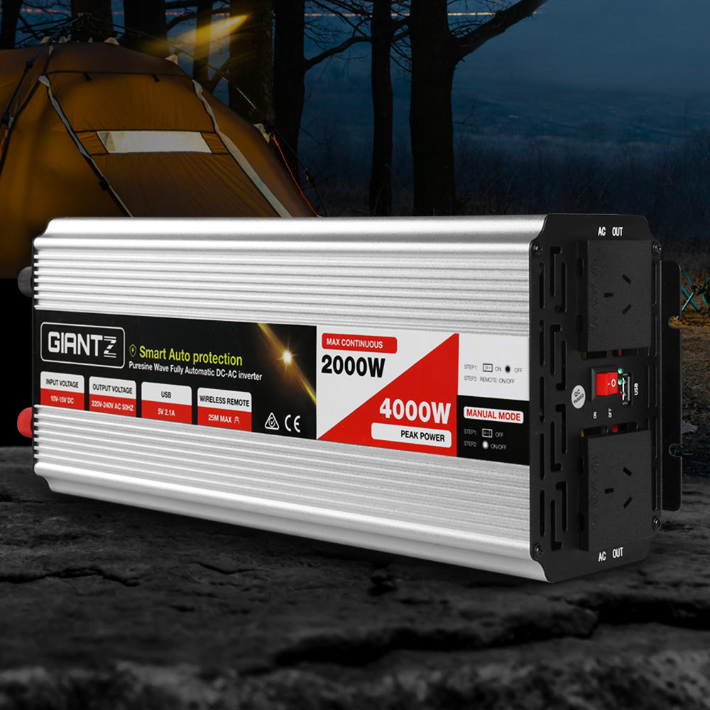 Giantz Pure Sine Wave Inverter 2000W/4000W 12V-240V Camping Caravan Boat