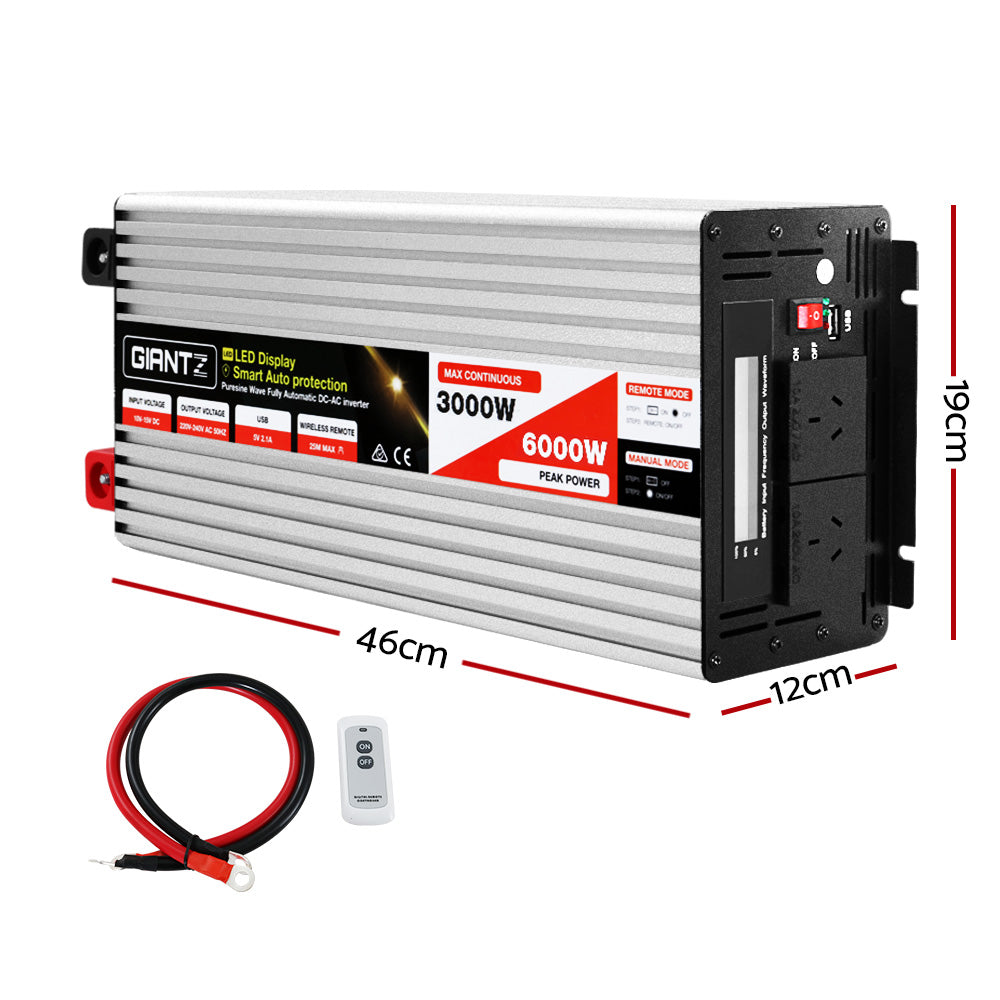 Giantz 3000W/6000W Pure Sine Wave Inverter 12V-240V Camping Caravan Boat