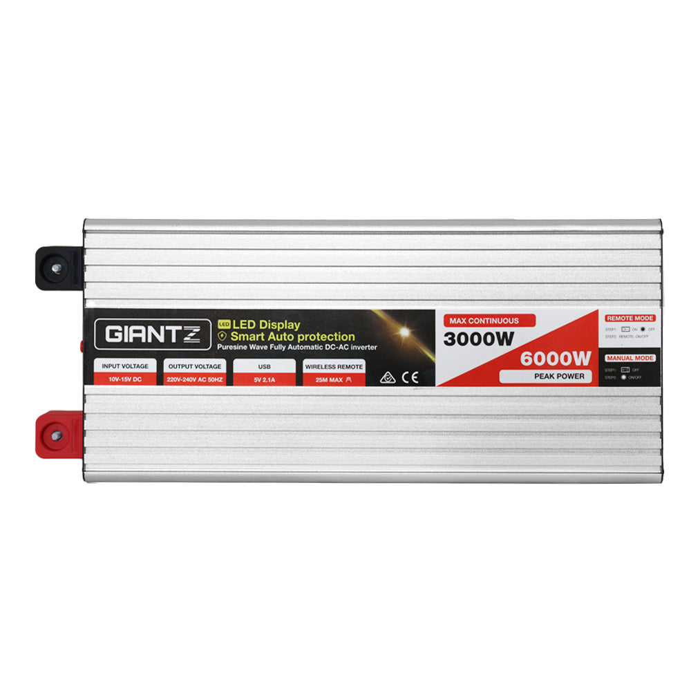 Giantz 3000W/6000W Pure Sine Wave Inverter 12V-240V Camping Caravan Boat