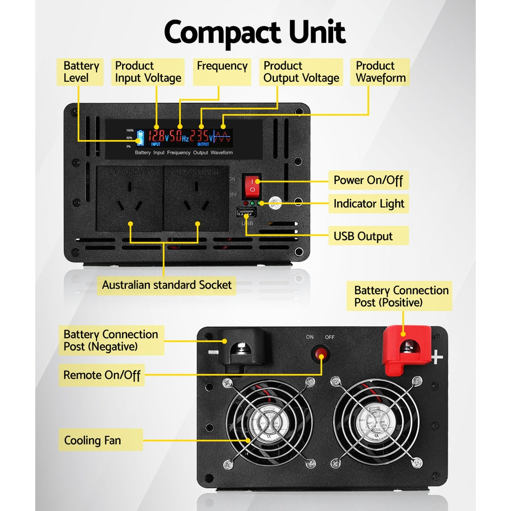 Giantz 3000W/6000W Pure Sine Wave Inverter 12V-240V Camping Caravan Boat