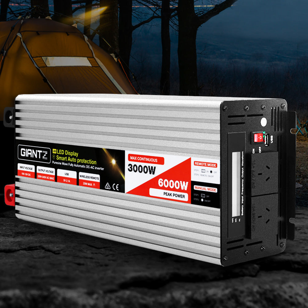 Giantz 3000W/6000W Pure Sine Wave Inverter 12V-240V Camping Caravan Boat