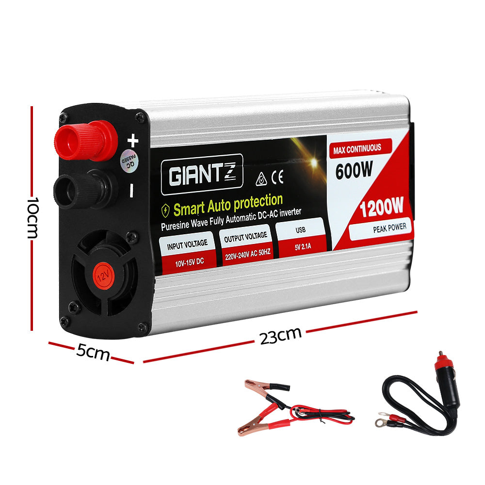 Giantz 600W/1200W Pure Sine Wave Inverter 12V to 240V Camping Car Boat
