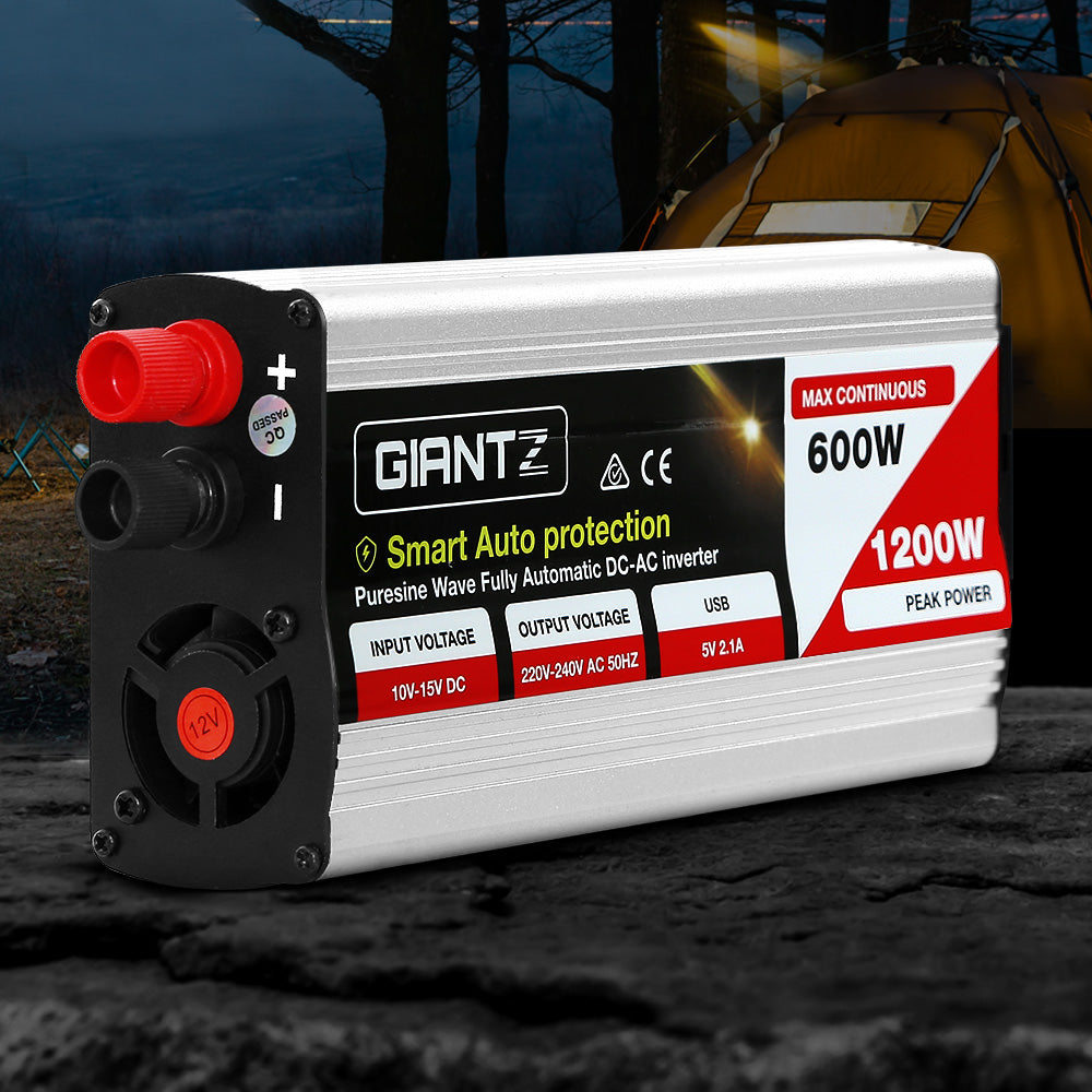 Giantz 600W/1200W Pure Sine Wave Inverter 12V to 240V Camping Car Boat
