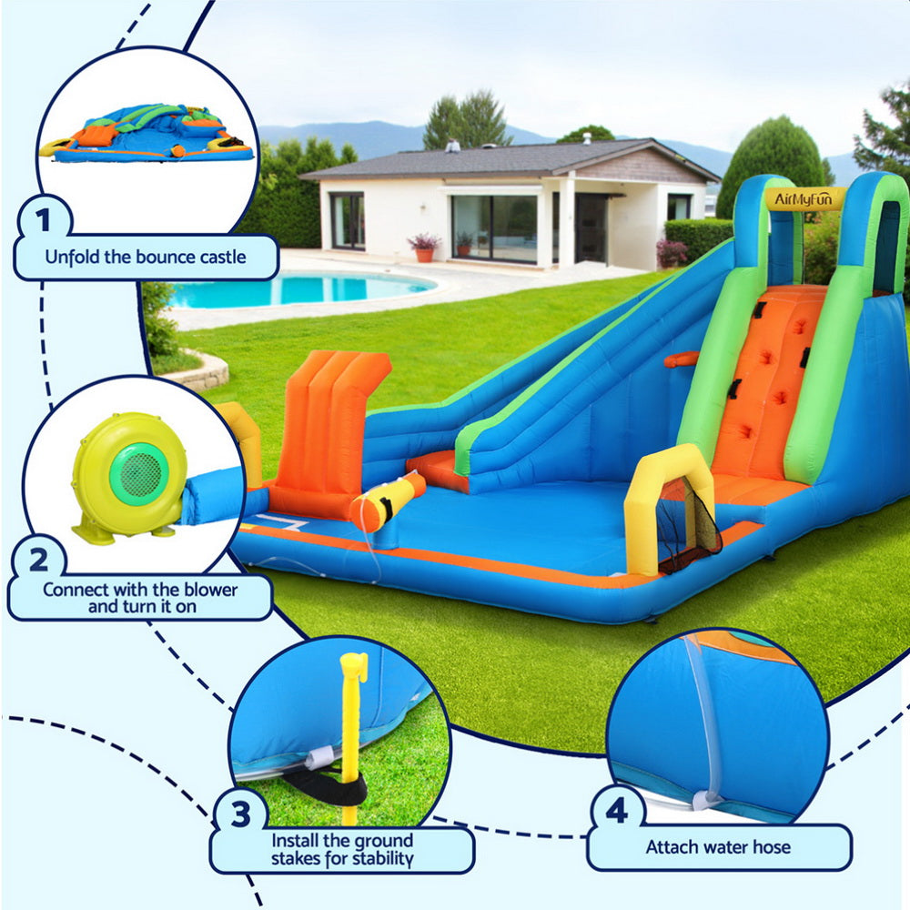 AirMyFun Kids Inflatable Water Park Slide Cannon Castle 427x374cm