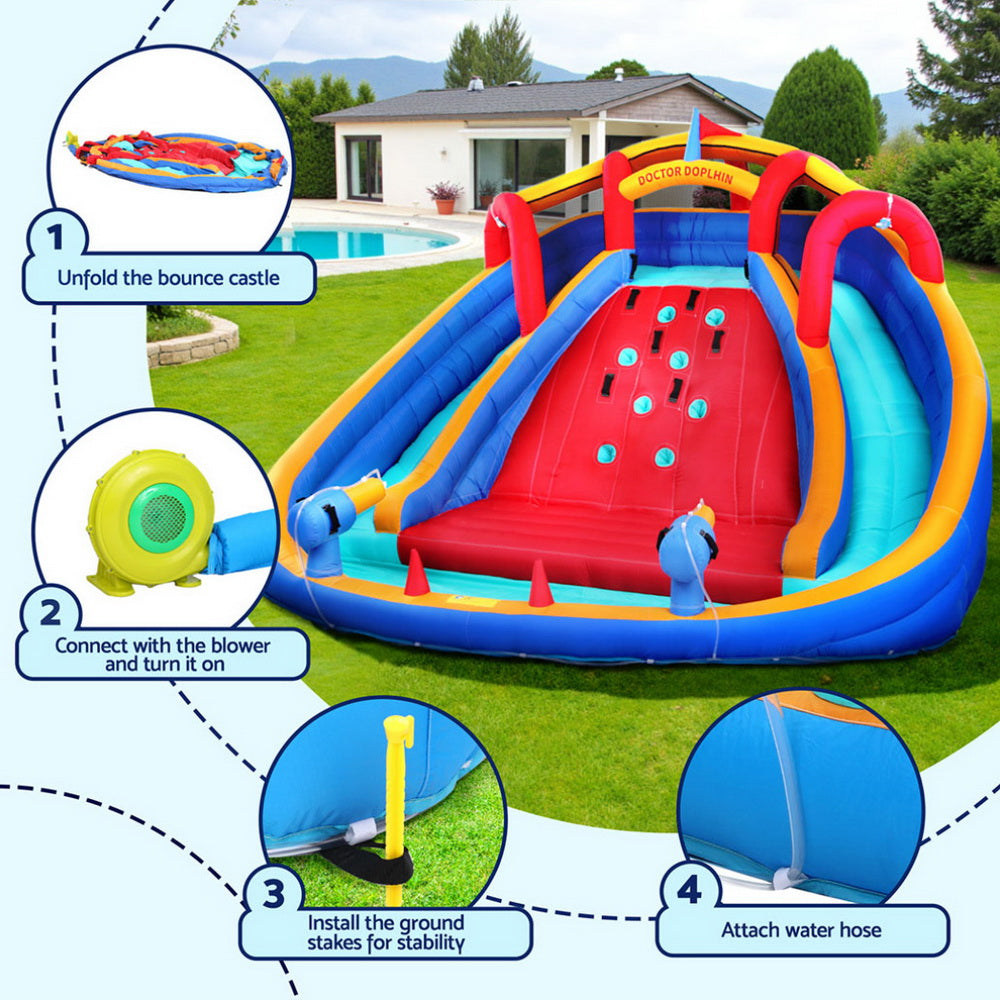 Kids Inflatable Water Park 408x386cm Slides Cannon Toss Game